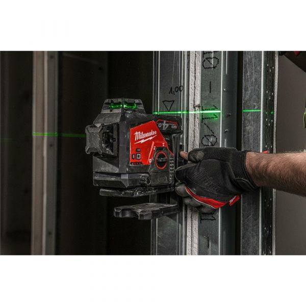 Milwaukee M12 3PL-401C Three-dimensional Cordless Laser Green with 3x360° Laser Circles in Transport Case (1x 4.0Ah battery + charger)