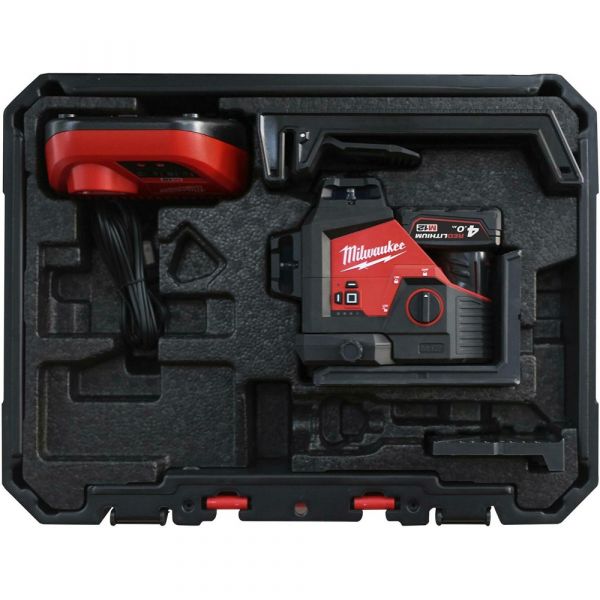 Milwaukee M12 3PL-401C Three-dimensional Cordless Laser Green with 3x360° Laser Circles in Transport Case (1x 4.0Ah battery + charger)