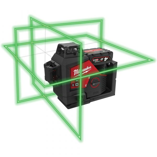 Milwaukee M12 3PL-401C Three-dimensional Cordless Laser Green with 3x360° Laser Circles in Transport Case (1x 4.0Ah battery + charger)