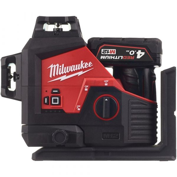 Milwaukee M12 3PL-401C Three-dimensional Cordless Laser Green with 3x360° Laser Circles in Transport Case (1x 4.0Ah battery + charger)