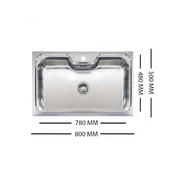 Elite Topmount Single Bowl Sink 80 x 50 cm Bowl Depth 220mm
