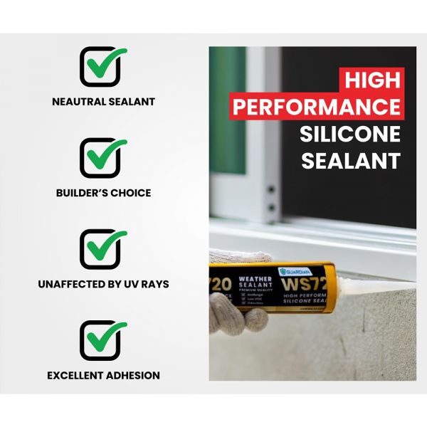 Guardian - WS720 Weather Proofing Silicone Sealant - Permanent & Flexible - Grey 300ml Tube
