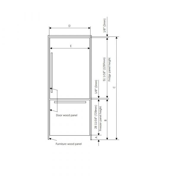 Carysil Built-In Combi Refrigerator Full Fridge 90cm