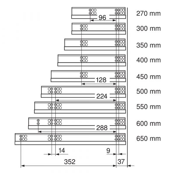 Blum - Tandem Blumotion Single Extension Runner + Locking Device - Pair (Left-Right)