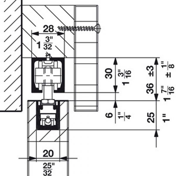 Hawa - Sliding Door Hardware Junior 40/B - Adjustable Vertically ± 3 mm